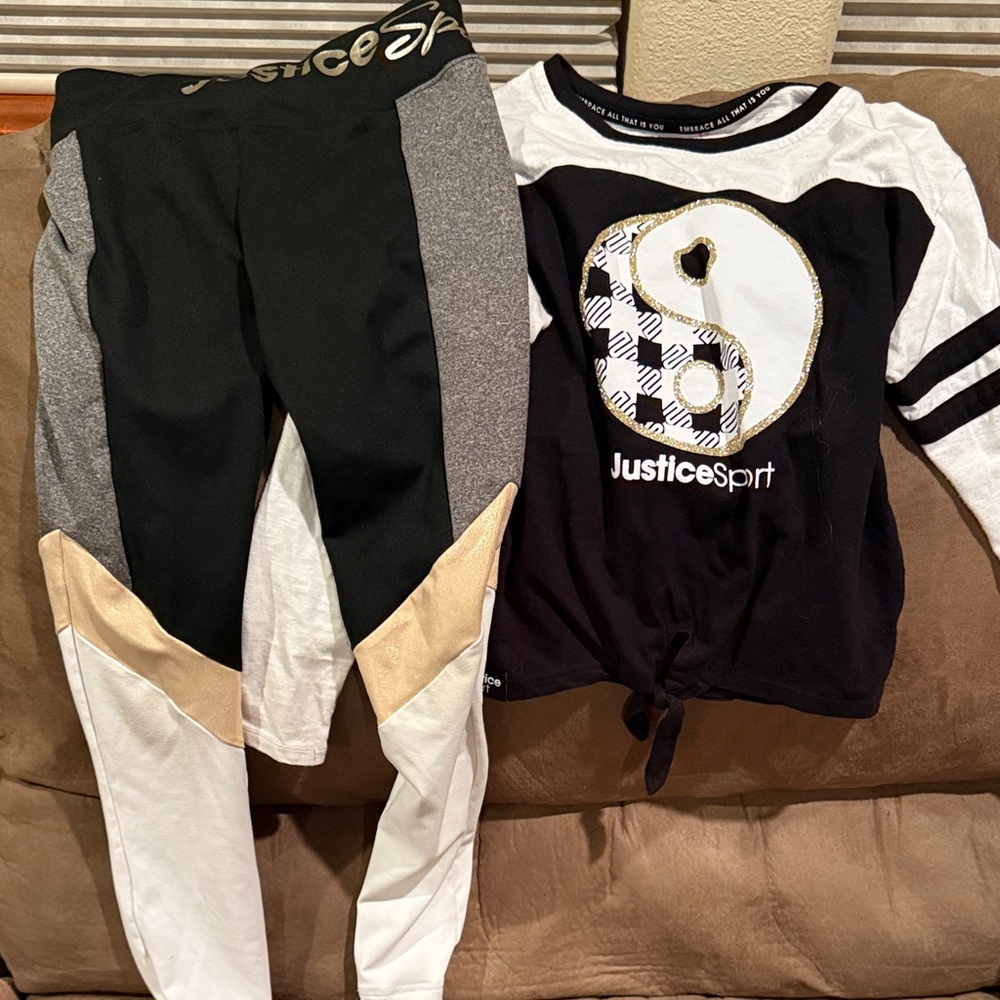 Justice Black, Gray, and Gold Kids Leggings